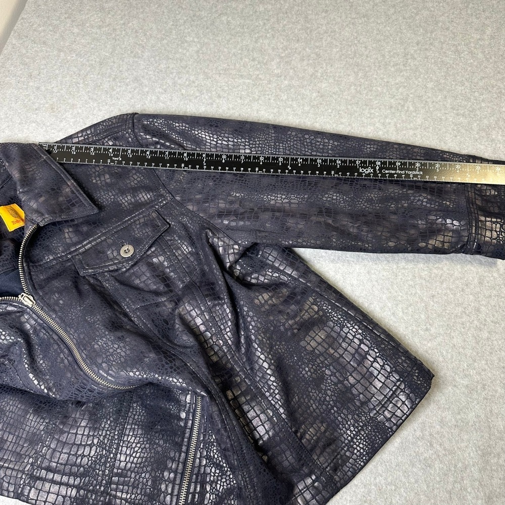 Ruby Rd Womens Dark Blue Faux Snakeskin Zip Up Jacket Size Plus - Picture 9 of 10